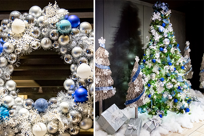 Blue holiday, Christmas, Tree, Wreath, Decorations, Winter Season, Decor