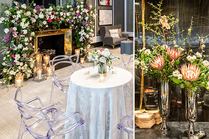 Floral designs at a luxury hotel for a grand reopening