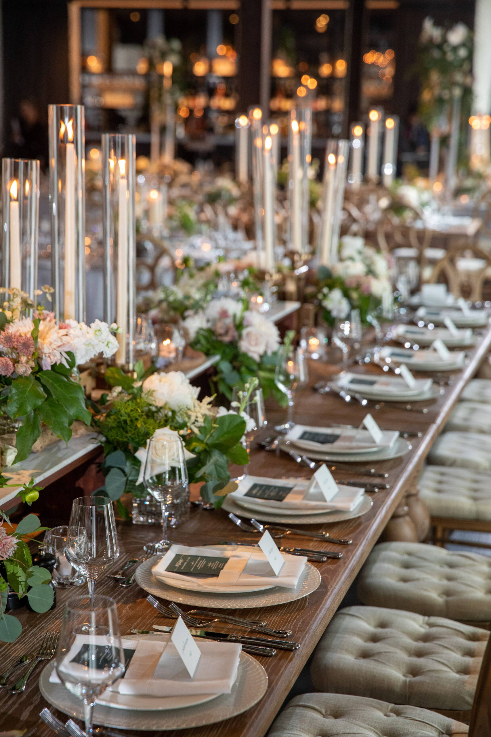 Garden-Inspired, Centerpiece, Wedding Centerpiece, Floral Arrangements, Flowers, Greenery, Plantscapes, Chandeliers, Romantic, Brides, Pride Month, Intimate Wedding, Secret Garden, Wedding Reception, Tablescape, Floral Designs