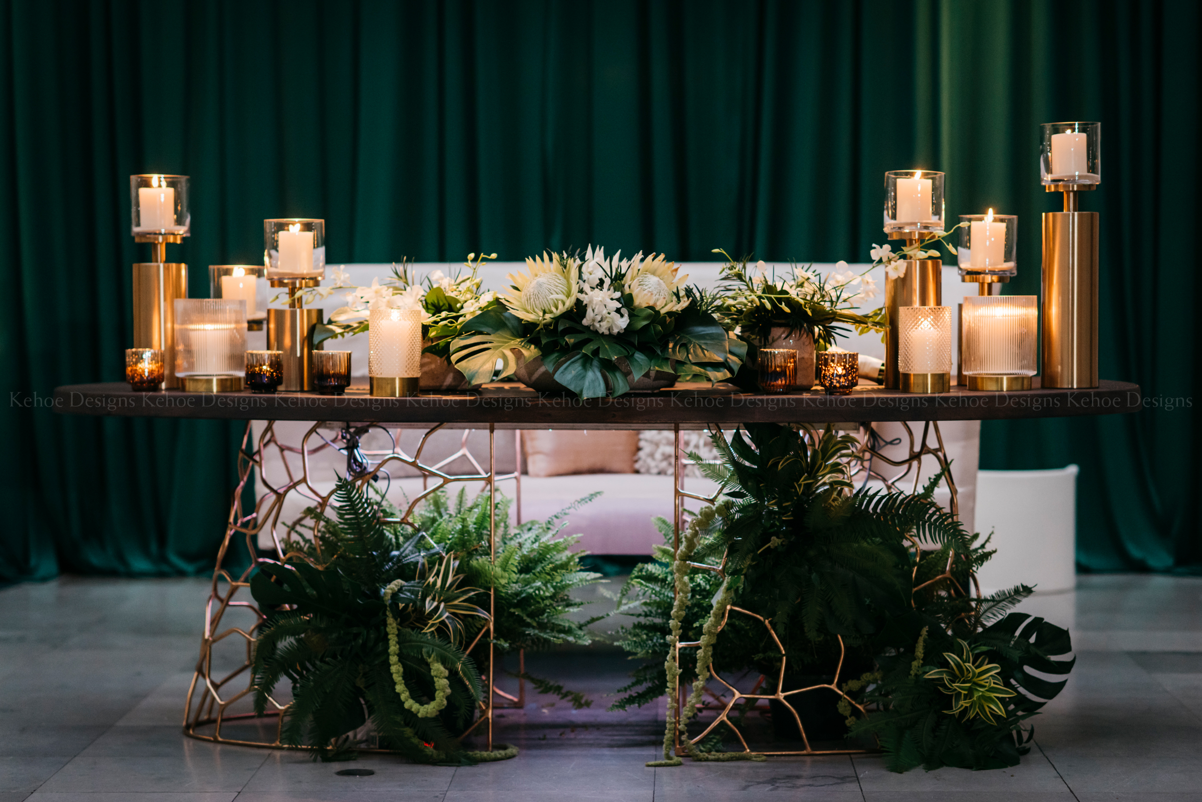 Greenery, Tropical Flowers, Exotic Greenery, Palms, All Green Wedding, Field Museum, Chicago Wedding, Wedding Inspiration, Wedding Decor, Timeless Wedding, Elegant Decor, Wedding Table Inspo, Wedding Style, Wedding Centerpiece, Bride and Groom, Engaged