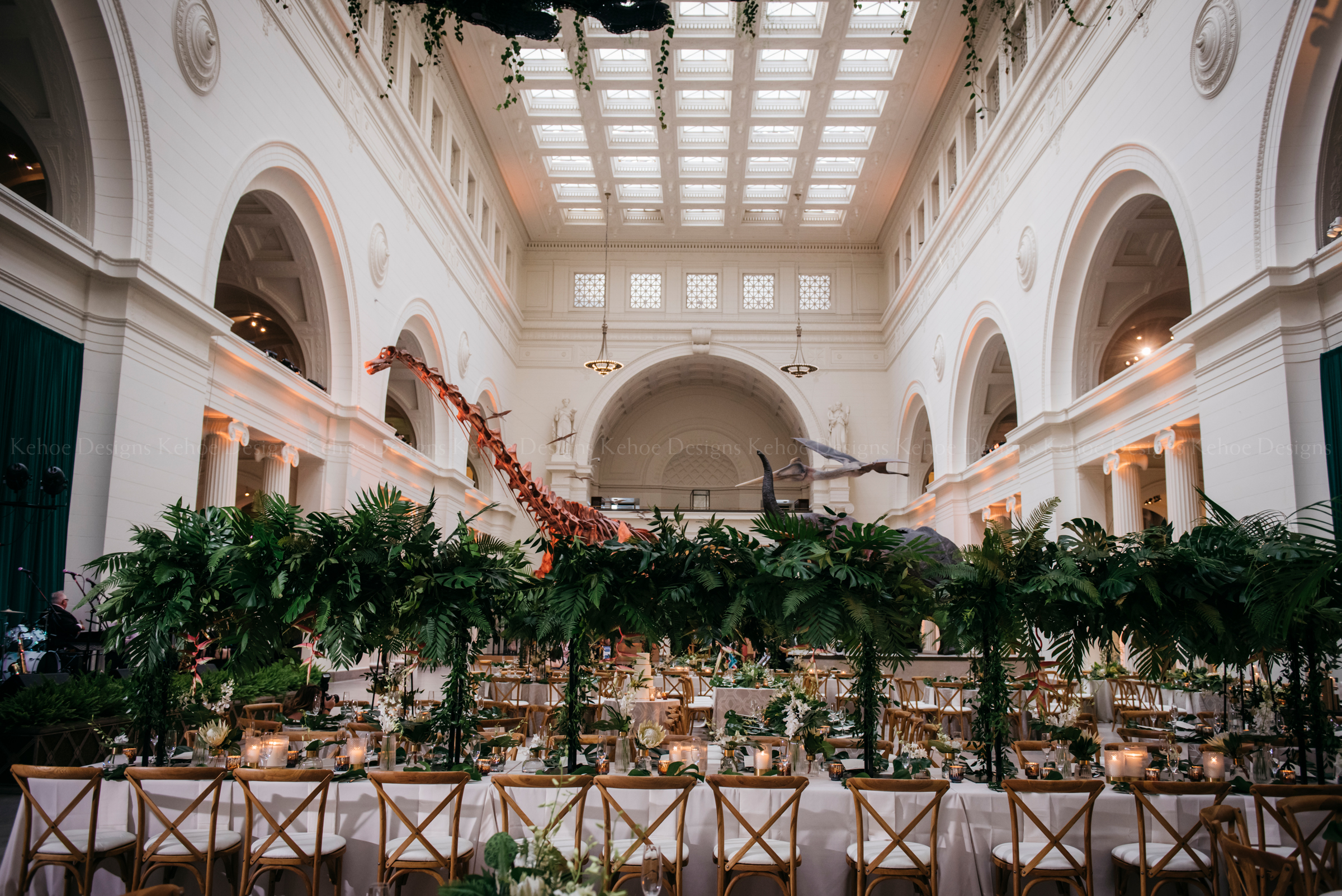 Greenery, Tropical Flowers, Exotic Greenery, Palms, All Green Wedding, Field Museum, Chicago Wedding, Wedding Inspiration, Wedding Decor, Timeless Wedding, Elegant Decor, Wedding Table Inspo, Wedding Style, Wedding Centerpiece, Bride and Groom, Engaged