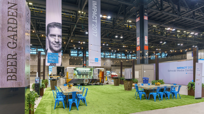 professional, McCormick Place, exhibit, tradeshow, creative corporate event ideas, greenery, plant rentals, plantscapes, Floral Exhibits, event design, event decor, event inspiration, Taste of Chicago, coffee shop design, custom install, custom design