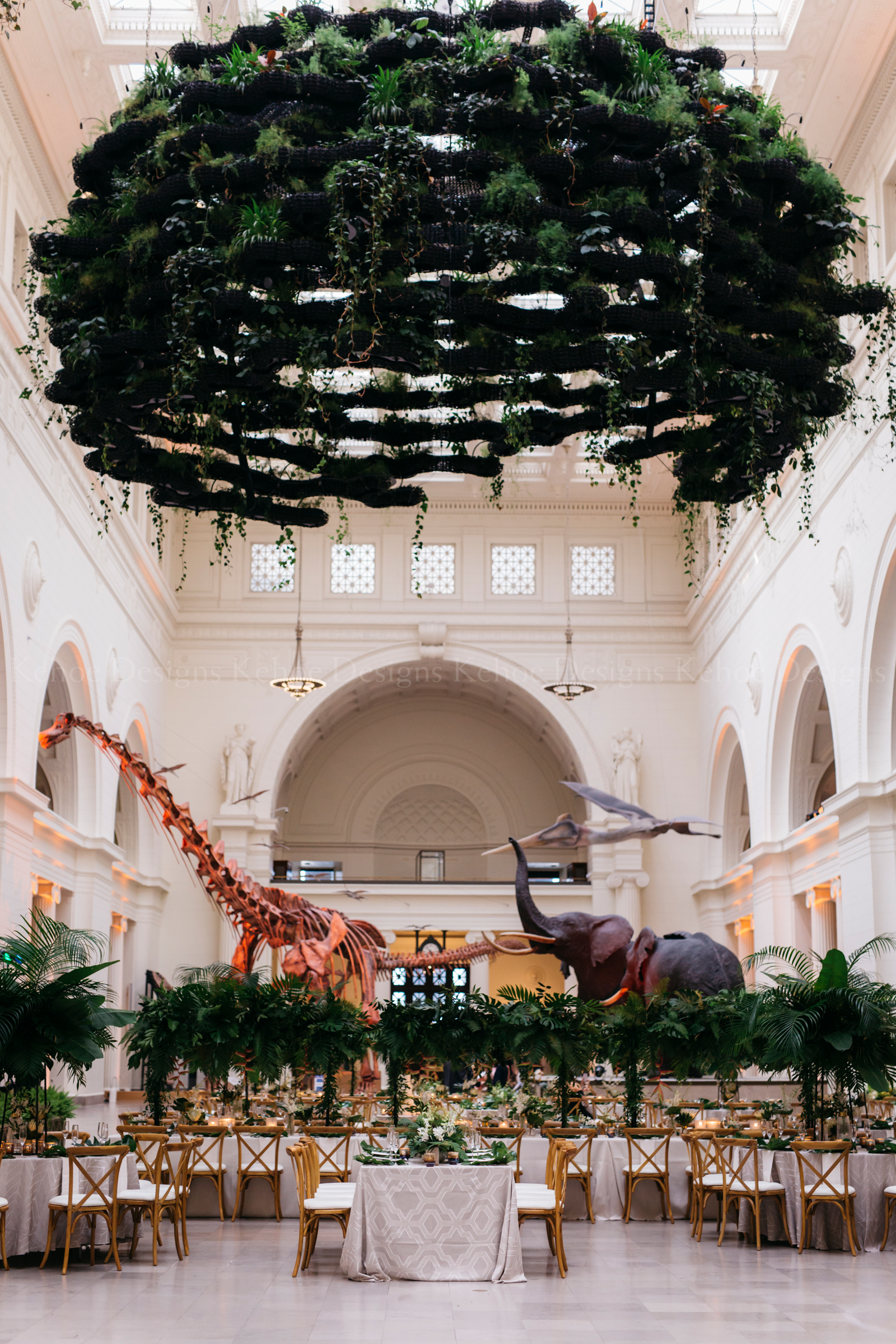 Greenery, Tropical Flowers, Exotic Greenery, Palms, All Green Wedding, Field Museum, Chicago Wedding, Wedding Inspiration, Wedding Decor, Timeless Wedding, Elegant Decor, Wedding Table Inspo, Wedding Style, Wedding Centerpiece, Bride and Groom, Engaged