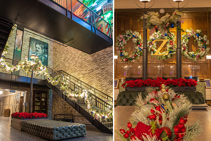 Hotel Zachary, Mistletoe, Hush Money, Wrigley, Chicago, Bar, Restaurant, Wreaths, Holiday